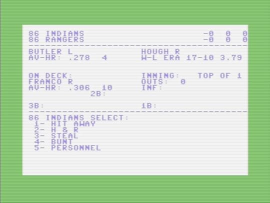 Full Count Baseball (Commodore 64) main display