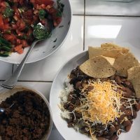 bowl of salsa and burrito bowl