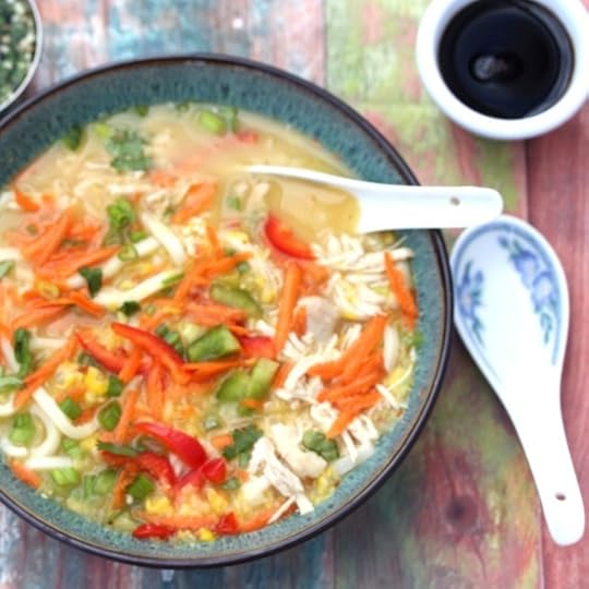 Sweet Corn Chicken Udon Soup