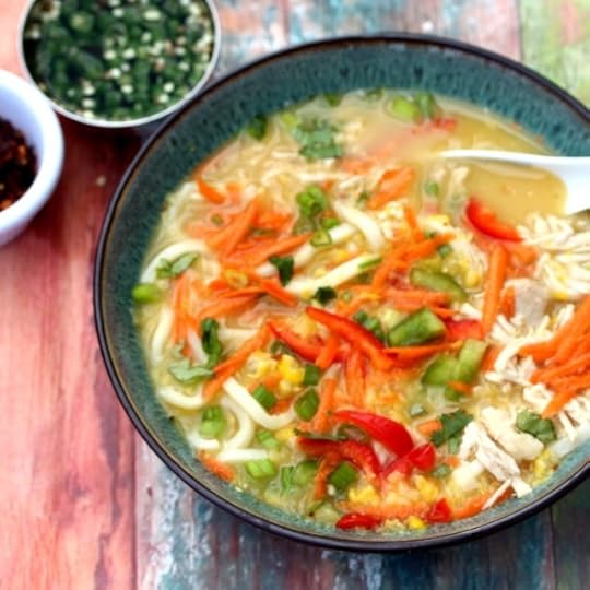 Sweet Corn Chicken Udon Soup