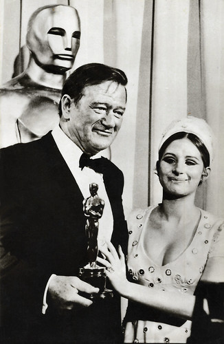 John Wayne and Barbra Streisand during the Oscars ceremony 1970