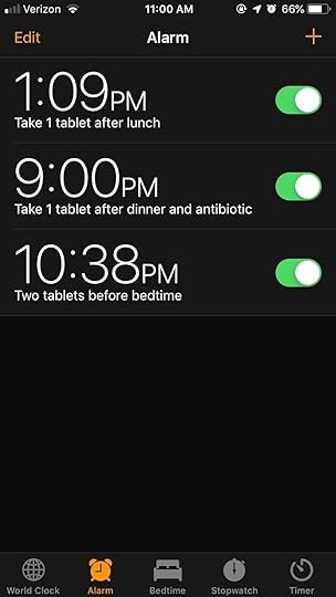 My medicine alarms for the day! Hopefully these work. If I actually do force myself to stop what I’m working on and immediately go take my meds when i hear the alarm, it should.