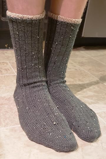 Noah’s new Just Plain Socks. I’ve got another navy pair for Jason almost off the needles. (See Instagram post below.)