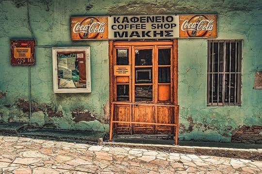 coffee shop, closed, abandoned, old, aged, weathered, decay, facade, village, kato lefkara | Lis'Anne Harris