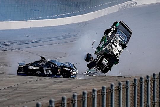 What would Talladega be without an OMG wreck. This one saw Kyle Larson go airborne. (RacinToday/HHP photo by Barry Cantrell)