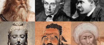 Left to right: Plato, Kant, Nietzsche, Buddha, Confucius, Averroes