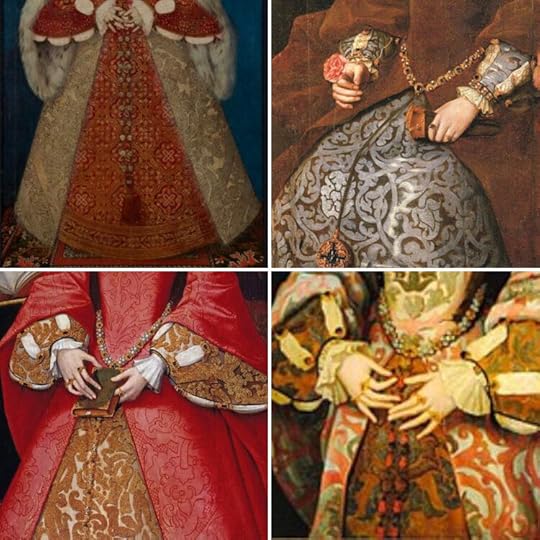 From left, going clockwise: details of paintings of Catherine Parr , Mary I, another of Catherine Parr, and Princess Elizabeth.