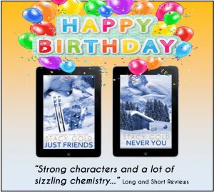 Images of two novellas, Just Friends and Never You, and Happy Birthday