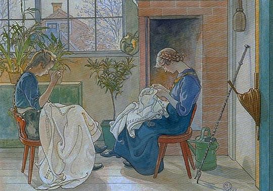 Girls Sewing by a Window by Carl Larsson