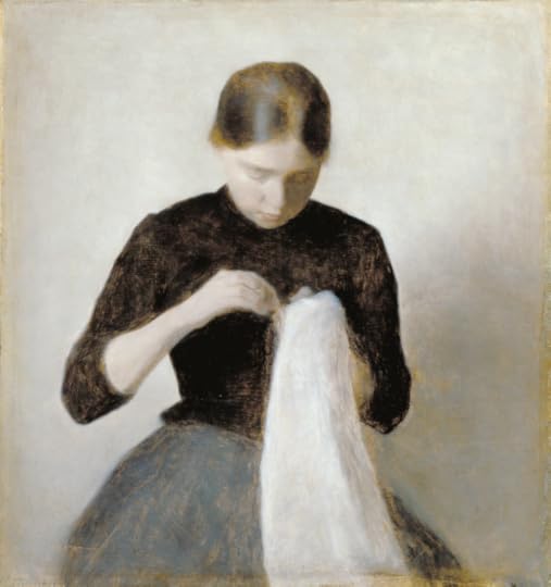 Woman Sewing by Vilhelm Hammersh��i
