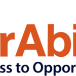 Our ability logo with moving forward wheelchair design