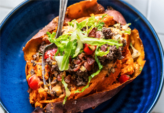 loaded sweet potato with ground venison