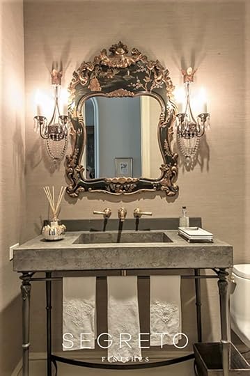 concrete sink with iron base in bathroom