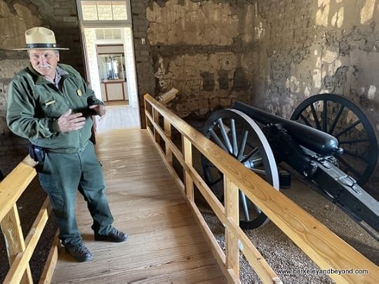John Heiner, Chief of Interpretation, talks about a cannon at Fort Davis National Historic Site in Fort Davis, West Texas