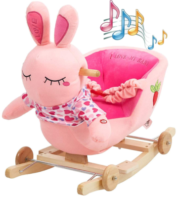 This is an image of babie's rocking horse plush in pink color