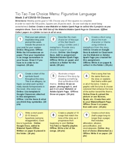 Home Learning with Choice Boards During School Closures
