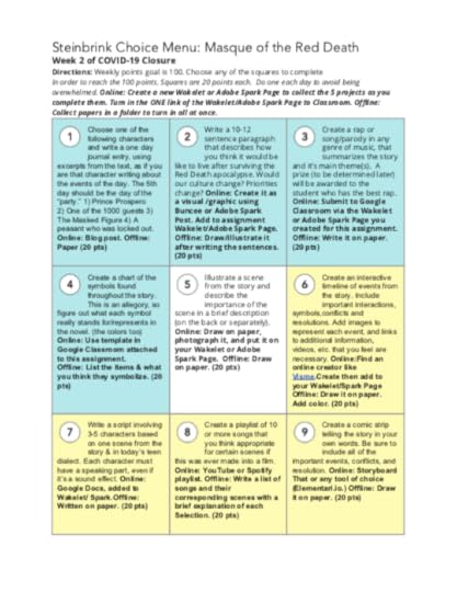 Home Learning with Choice Boards During School Closures