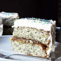 slice of poppy seed cake and lemon curd
