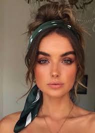 Bandana hairstyle with gorgeous light sun makeup look | Scarf ...