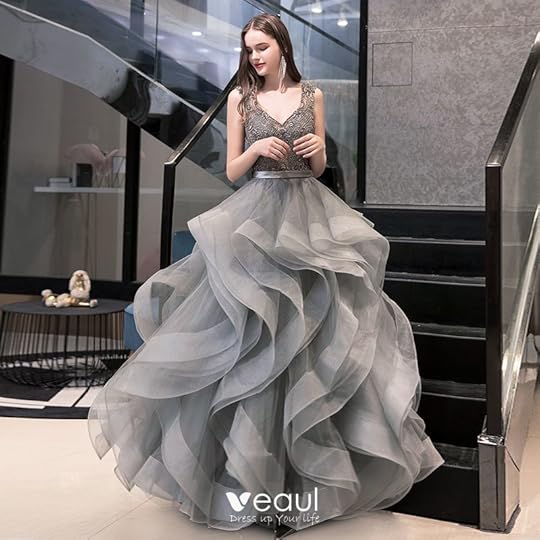 Luxury / Gorgeous Grey Prom Dresses 2020 Ball Gown V-Neck ...