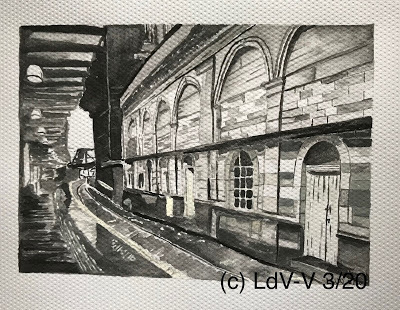 Edinburgh train station painted with gouache, Linzé Brandon, artist