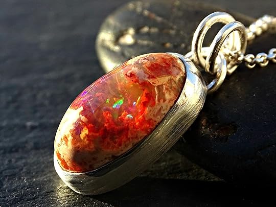 Amazon.com: dainty fire opal pendant silver, opal crystal necklace ...
