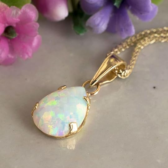 Amazon.com: 14K Gold White Opal Necklace - Dainty Pear-Shape ...