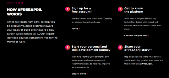 Pluralsight is free for the entire month of April 2020