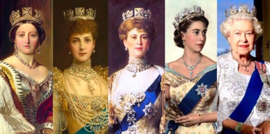 Queen Victoria, Queen Alexandra, Queen Mary, and Elizabeth II (both young and old), all wearing the diadem.