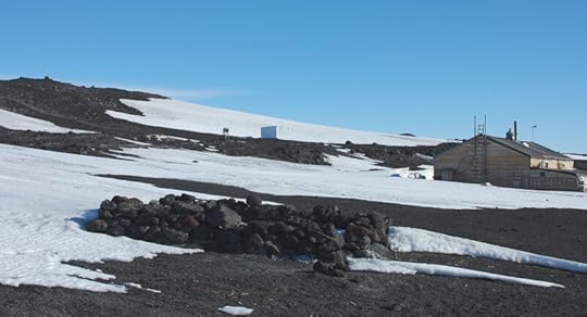 The Magnetic Hut is where that blue square is, on the snowy slope. What you see there is a white casing (the blue is the shadow side) as the magnetic hut was (and is) insulated with asbestos.
