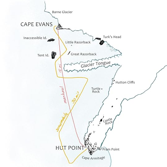 These are the Heroic Age placenames, but our route wasn’t quite the historical one. Given the iffy sea ice, the 2019 road accommodated modern vehicles with significant detours around jumbled ice and unsafe cracks. The route is drawn from recollection and may only vaguely resemble the actual road.