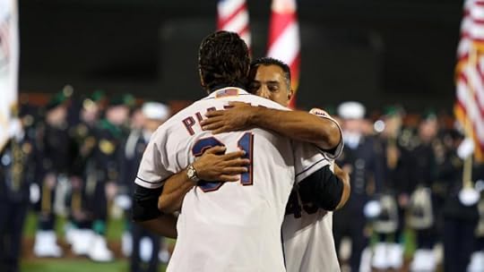 September 11, 2011; John Franco and Mike Piazza during pregame at Citi Field. Credit: Wong-US PRESSWIRE