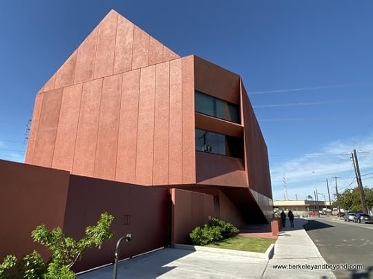 shimmering crimson exterior of Ruby City art museum in San Antonio, Texas