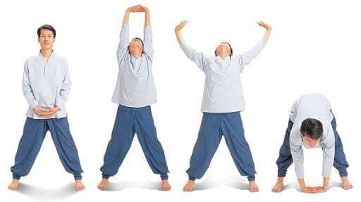 clasped hands and bend stretch