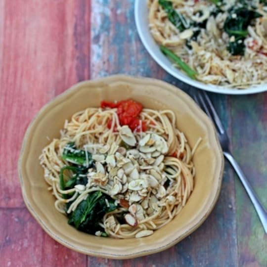 Garlicky Spinach Pasta with Buttered Almonds