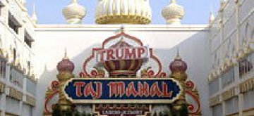 The entrance of the Trump Taj Mahal, a casino in Atlantic City. It has motifs evocative of the Taj Mahal in India.