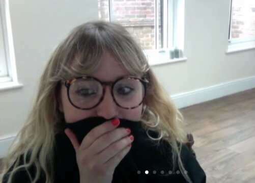 Harriet adorably hiding her face when someone asked her a question she wasn’t sure she was allowed to answer.