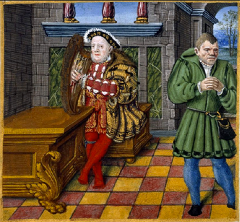 Pictured with Will Sommers- Royal MS. 2 A XVI, Henry VIII’s Psalter , British Library-London.