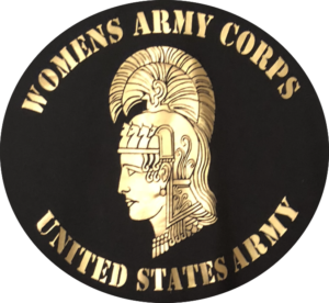 Image of Women's Army Corps insignia with ancient warrior emblem.