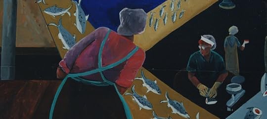 The Cutters by Susan Long. “The canneries rumble and rattle and squeak until the last fish is cleaned and cut and cooked and canned. . .”