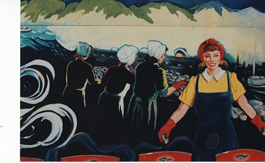 Sardine Packers by N.J. Taylor. “Then cannery whistles scream and all over the town men and women scramble into their clothes and come running down to the Row to go to work.”