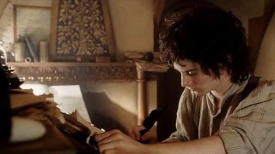 Frodo writing in cozy den while staying home