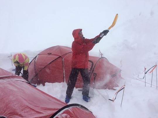Mount Logan digging out in a storm
