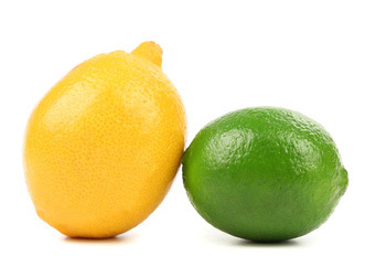 fresh lime and lemon isolated on white