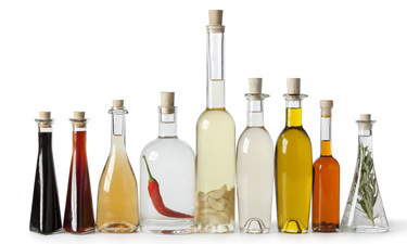 Bottles with oil and vinegar