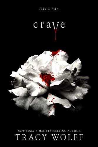 The cover of Crave features a black background with a white carnation, drops of blood on it. The title and author name are both in a very Twilight-esque font.