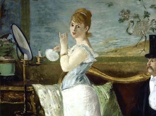 Фрагмент работы Эдуарда Мане "Нана", 1877г. Два года спустя после создания этой работы выходит одноимённый роман Эмиля Золя "Нана" о саморазрушительной куртизанке.