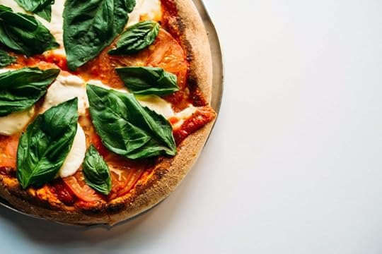 pizza with basil cheese white background favorite food