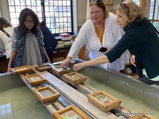 students decorate cards in paper-making at Iiyama Handicraft Paper Studio in Iiyama city, Japan