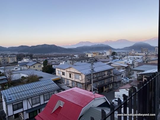sunrise from room balcony at Yudanka Onsen Yoroduya ryokan in Nagano, Japan
